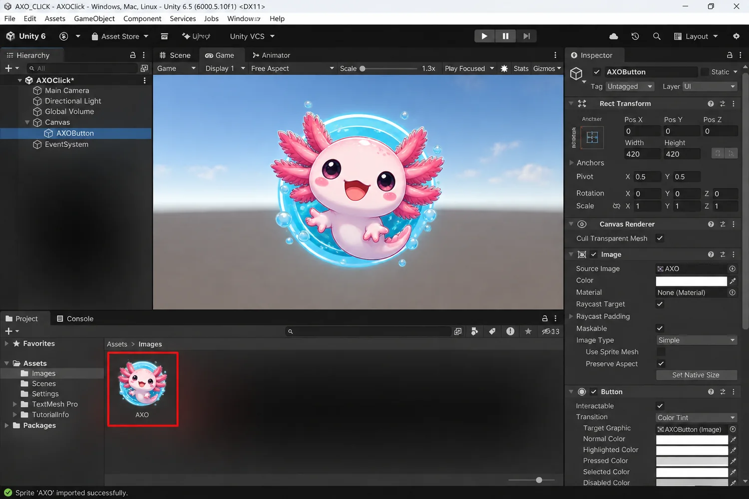 AXO CLICK mascot in Unity